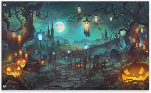 Bandera de Nightmar Before Christmas con temática de Nightmar y luna llena, telón de fondo para fiesta temática de calabazas, decoración para colgar