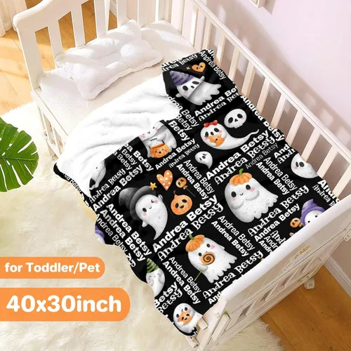 Miniatura 2 de Manta personalizada de fantasmas de Halloween, regalos para niñas, mujeres y niños, manta de forro polar ligera, espeluznante para niños, mantas