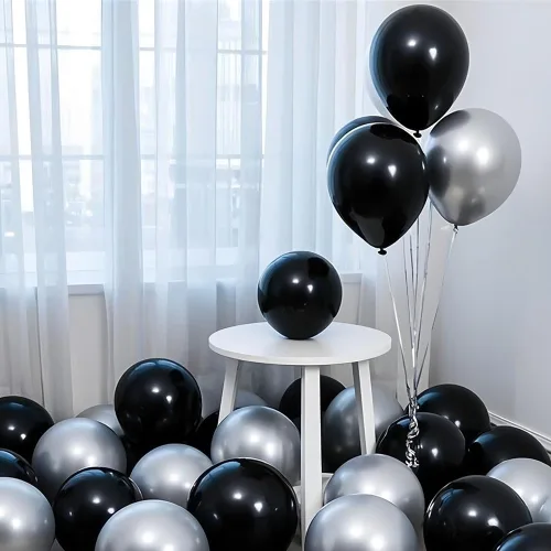 Miniatura 10 de 200 globos negros y dorados de 5 pulgadas, cromados, metálicos, dorados, negros, de látex, gruesos, pequeños para bodas, cumpleaños, graduaciones