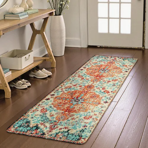 Miniatura 44 de Lahome Alfombra bohemia con medallón floral, 4 x 6 pies, color verde azulado, suave, lavable, antideslizante, apta para mascotas, alfombra