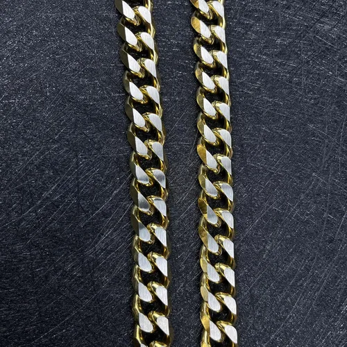 Miniatura 22 de YAMI Cadena de eslabones cubanos para hombre, azul/negro/oro de 14 quilates, acero inoxidable de 0.394-0.472 in de grosor, collar de cadena
