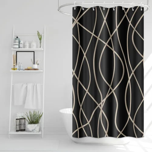 Miniatura 32 de Cortina de ducha pequeña a rayas gris claro degradado para baño, 36 x 72 pulgadas, juego de cortina de ducha geométrica para cabina de RV
