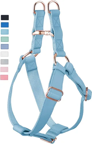 Miniatura 14 de Arnés de Cuero Suave Sin Tirones para Perro - Arnés Ajustable de Paso para Perro con Hebilla de Metal Resistente de Oro Rosa, Chalecos Halter