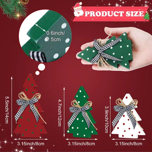 Miniatura 2 de Yookeer Decoración navideña de 3 piezas, mesa de madera rústica, árbol de Navidad, centro de mesa de Navidad de madera para mesa pequeña, árboles