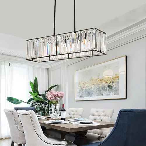 Miniatura 6 de AngelcityCC Candelabro rectangular de cristal moderno de lujo con 4 luces para techo para comedor, cocina, isla de 33.5 pulgadas