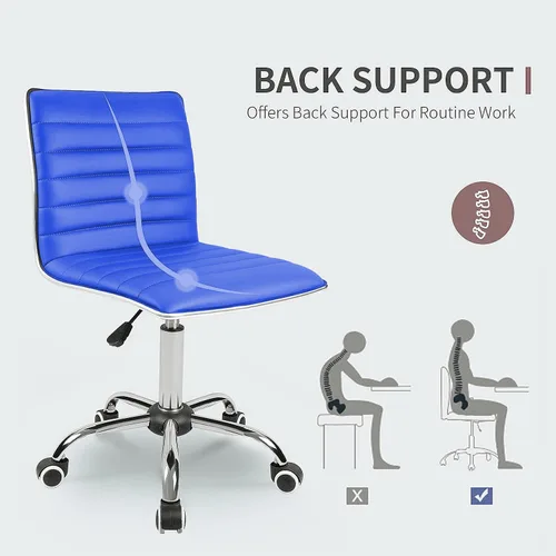 Miniatura 4 de JUMMICO Silla de oficina de tocador sin brazos con ruedas, pequeña y bonita silla de escritorio de maquillaje de cuero acanalado giratoria para Azul
