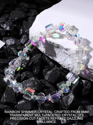 Miniatura 3 de HANGINTHERE Aurora Borealis Crystal Bracelet for Women, Stretch Iridescent Faceted AB Coating - 5000+ Pull Tested, Gift Ready