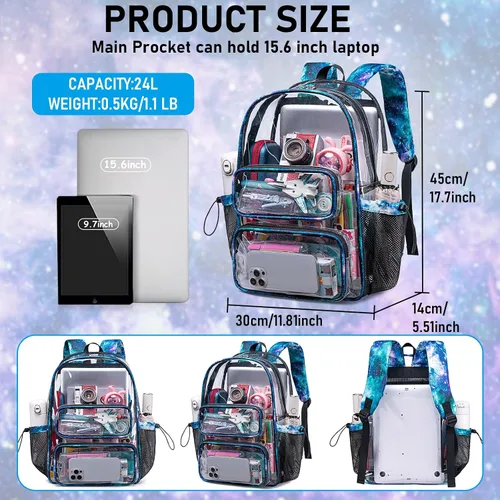 Miniatura 35 de CAMTOP Mochila transparente resistente y transparente para estudiantes, escuela, trabajo, festival, viajes, deportes, Beige, Mediana, Camtop Mochila