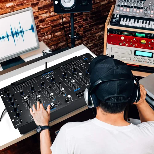 Miniatura 6 de Pyle Mezclador de 6 Canales, Controlador DJ Bluetooth, Mezclador Estéreo, Sistema de Sonido Profesional, Iluminación LED, Mezclador de Audio