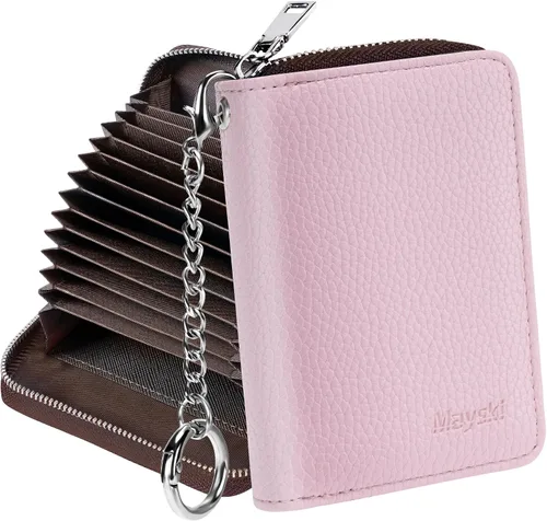 Miniatura 12 de Mayski - Cartera para tarjetas de crédito con cremallera para mujeres, tarjetero pequeño de acordeón, llavero, tarjetero para tarjetas de Manzana