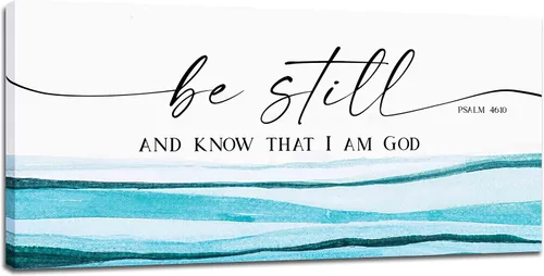 Miniatura 15 de Arte de pared cristiano grande con texto en inglés «Be Still and Know That I Am Gods» («Be Still and Know That I Am Gods») para decoración de pared
