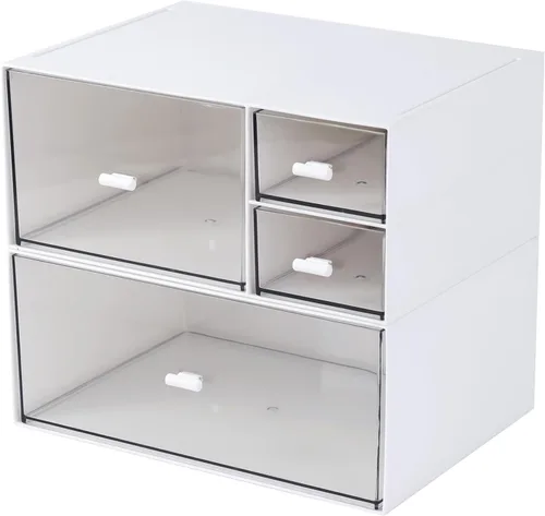 MILULUGO Organizador de escritorio con 4 cajones, organizador de maquillaje, caja de almacenamiento de escritorio, caja de almacenamiento de