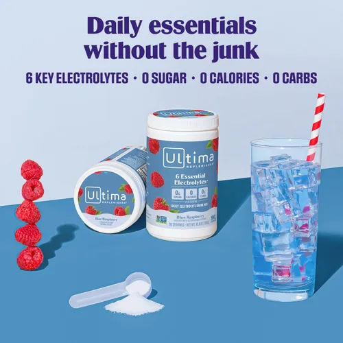 Miniatura 2 de Ultima Replenisher Mezcla diaria de electrolitos en polvo, sin azúcar, frambuesa azul, 90 porciones, polvo de hidratación con 6 electrolitos