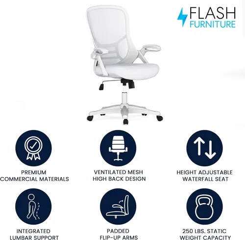 Miniatura 4 de Flash Furniture Porter - Silla de oficina giratoria de respaldo alto con soporte lumbar ajustable y altura, silla de escritorio ergonómica de malla