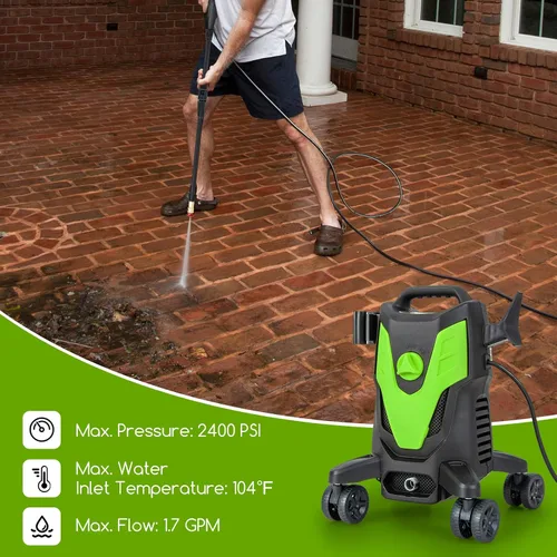 Miniatura 4 de Goplus Lavadora a presión eléctrica, 2400 PSI 1.7 GPM Lavadora de alta presión con 4 boquillas rápidas y ruedas universales, lavadora a presión