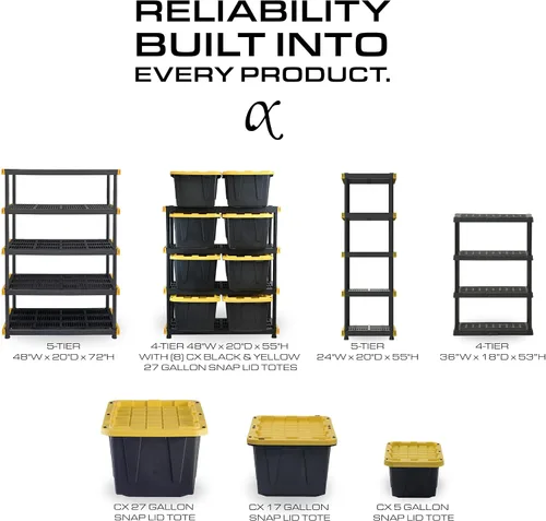 Miniatura 4 de CENTREX CX 5-Tier Heavy Duty Plastic Storage Shelves that Support up to 150lbs/shelf, Organization and Storage, Weather-Resistant Design, Easy