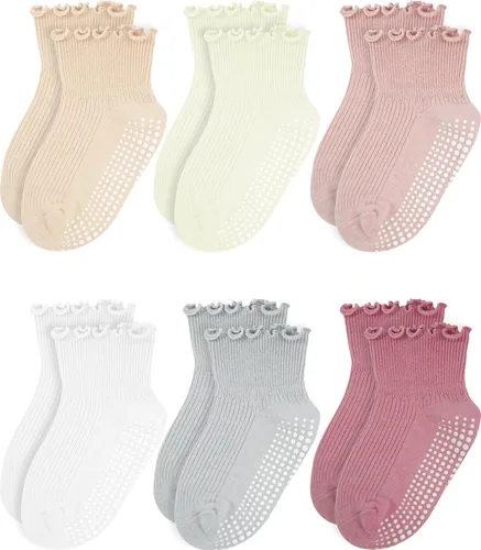 Miniatura 11 de Calcetines con volantes para niñas – Calcetines antideslizantes con puños – Calcetines de algodón suave con volantes para interiores