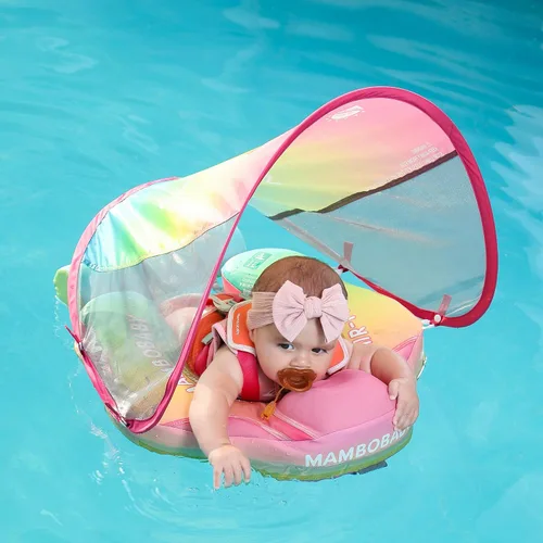 Miniatura 6 de Mambobaby Flotador con dosel, flotador para bebé, flotador de piscina para bebé, flotador sólido mejorado para nadar que añade cola nunca se voltea