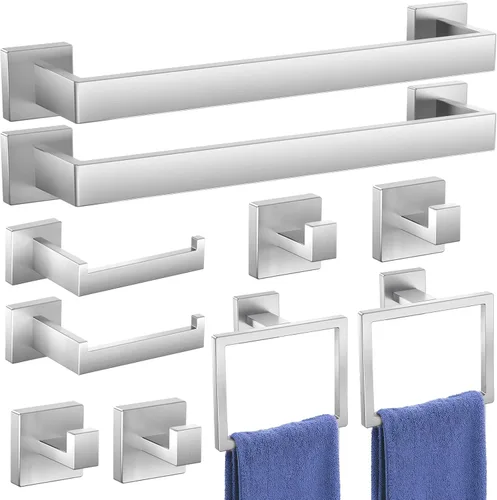 Miniatura 9 de Juego de accesorios de hardware para baño: juego de barra de toallas de baño de 5 piezas, toalleros para baño montados en la pared, SUS304 de acero