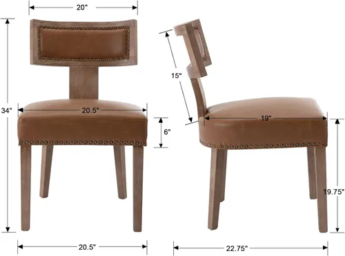 Miniatura 2 de RIVOVA - Juego de 2 sillas de comedor modernas de mediados de siglo, de cuero sintético tapizado con borde de cabeza de clavo, sillas laterales