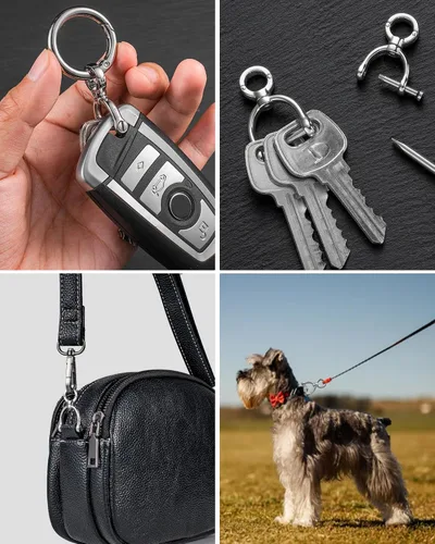 Miniatura 7 de TISUR Llavero pequeño para automóvil, llavero de anillo en D con grillete de tornillo, llavero giratorio resistente para llavero, bolso, llavero