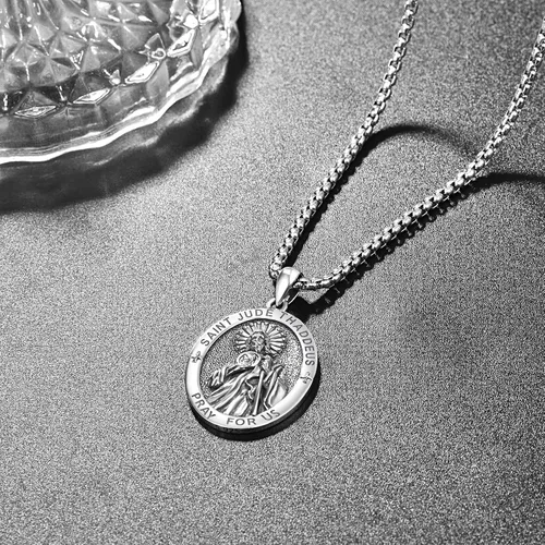 Miniatura 5 de Medallas patronales de plata de ley 925 Collar de amuleto de protección para hombres con cadena Rolo de 0.098 in 22 pulgadas + 2 pulgadas