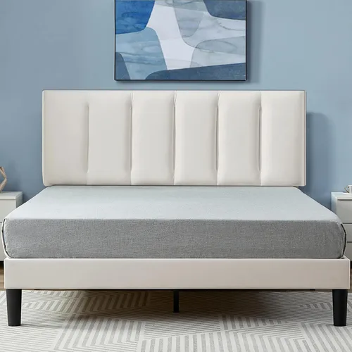 Miniatura 16 de VECELO - Base de cama tamaño individual con cabecera tapizada, plataforma con soporte de listones de madera de alta resistencia, no necesita somier