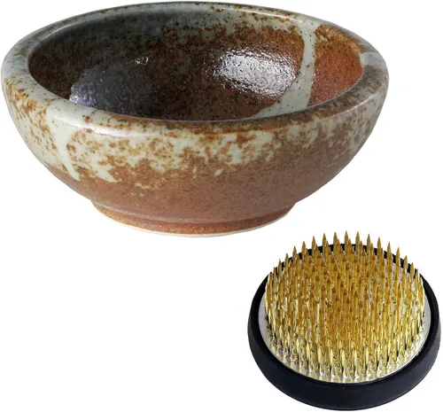 Miniatura 12 de Kit esencial de herramientas para arreglos florales Ikebana japonés de la serie Minoyaki de Wazakura con pequeña jarra de cerámica redonda y rana