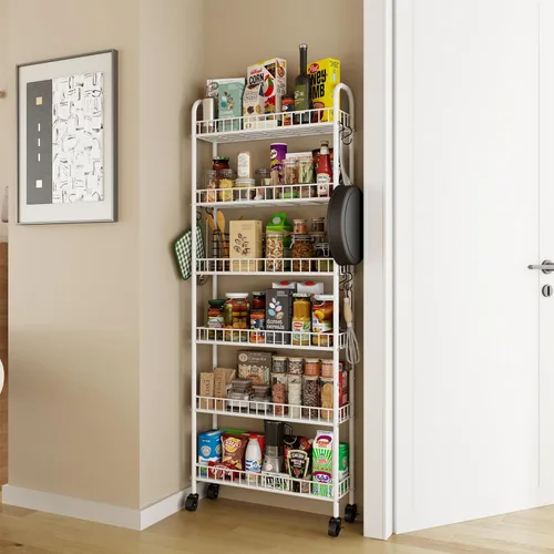 Miniatura 3 de Carrito de almacenamiento delgado rodante con ruedas, estantería móvil de metal de 6 niveles, organizador de cocina, carrito utilitario