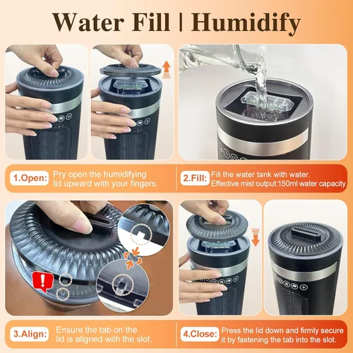 Miniatura 7 de Calentadores de espacio para uso en interiores, calentador de espacio con humidificador, 750 W/1500 W, calentador oscilante, con vuelco