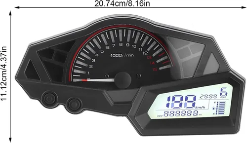 Miniatura 6 de Acouto Velocímetro de motocicleta para 300 6 engranajes LCD motocicleta odómetro tacómetro velocidad medidor de combustible 15000RPM 0.0-123.7 mi/h