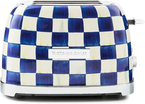 MACKENZIE-CHILDS Tostadora de 2 Rebanadas, Tostadora Decorativa para Cocina, Azul y Blanco de Royal Check