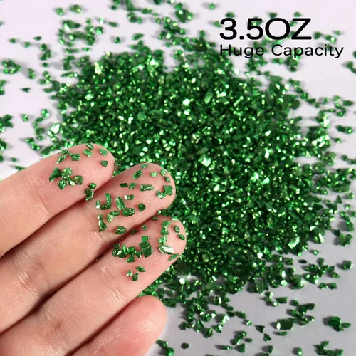 Miniatura 2 de Renfio - Virutas de vidrio roto y triturado brillantes, 2-4mm, pequeñas, irregulares, metálicas, gruesas, 3.5 Oz (100g), brillantes, lentejuelas