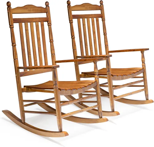 Miniatura 11 de VINGLI Mecedora de madera, silla para exteriores con soporte de 450 libras, balancín relajante con asiento de respaldo alto de madera maciza