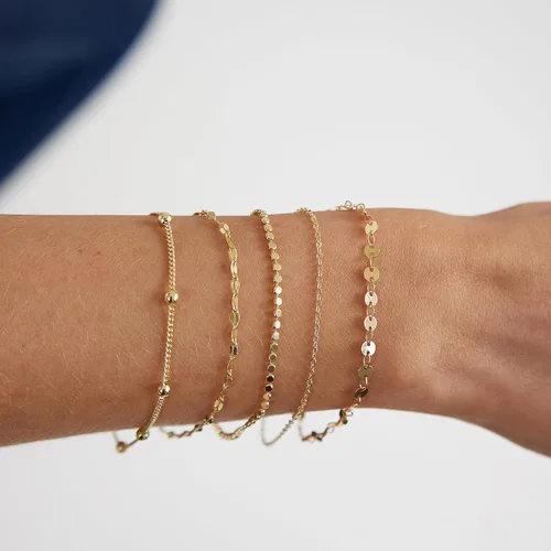 Miniatura 5 de LEXODY Pulseras de oro para mujer, juego de pulseras de espiga de oro de 14 quilates, delicadas joyas de espiga apilables, cadena fígaro, cadena