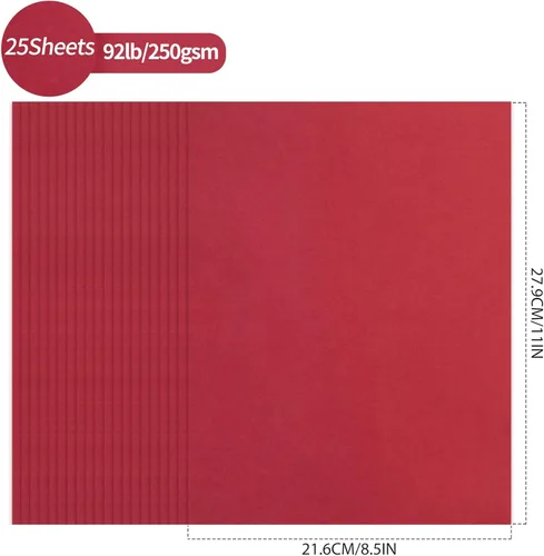 Miniatura 2 de 25 hojas de cartulina roja de Navidad - 8.5" x 11" 92lb Cartulina de doble cara de cubierta 250gsm Papel pesado para manualidades artísticas, Rojo