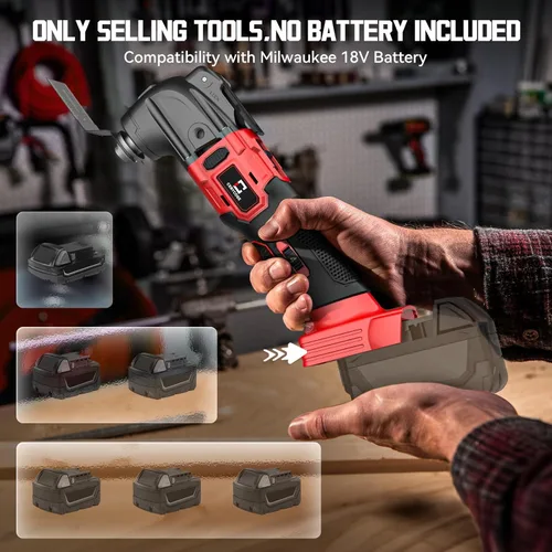 Miniatura 2 de Cerycose Herramienta oscilante inalámbrica compatible con batería Milwaukee de 18 V, 21000 OPM Max sin escobillas con mango auxiliar, Rojo