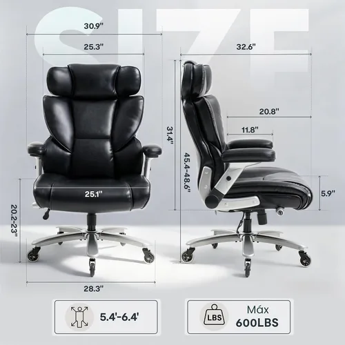 Miniatura 2 de FLEXISPOT Silla de oficina grande y alta de 600 libras para personas pesadas, silla de escritorio de computadora resistente con soporte lumbar