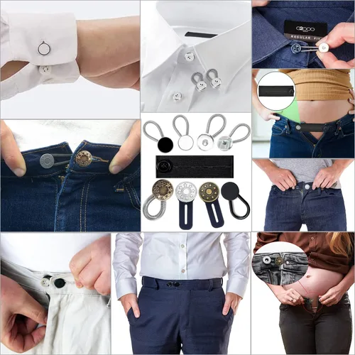 Miniatura 5 de Juego de 24 botones extensores, botón extensor de cintura elástica ajustable y flexible, extensores de cuello invisibles, botones de extensión sin