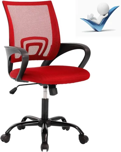 Miniatura 8 de Silla de oficina ergonómica de malla con respaldo medio, soporte lumbar, ajustable, giratoria, enrollable, silla de escritorio rosa con brazos