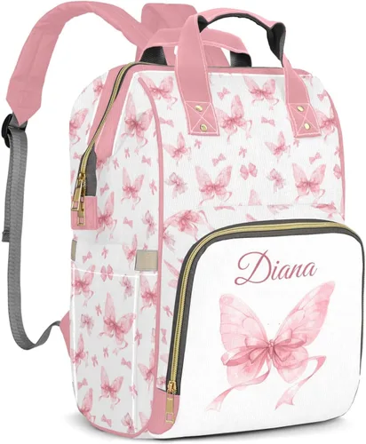 Miniatura 12 de Mochila de pañales personalizada con lazo con nombre, gran capacidad, multifuncional, bolsa de mamá, impermeable, elegante bolsa de lactancia Arco 05