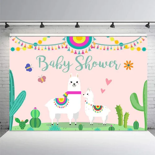 Miniatura 3 de Fondo de cabina de estudio fotográfico para baby shower, fiesta rosa, cactus mexicano, llama, mamá, señorita, fondos de fotografía para suministros
