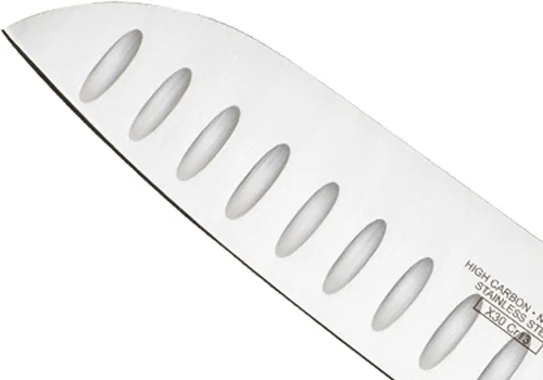 Miniatura 3 de Mercer Culinary Millennia - Cuchillo Santoku (borde Granton) con mango de color, 7 pulgadas, color morado