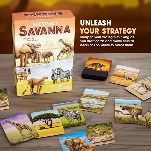 Miniatura 5 de Ecosistema: Sabana - Un Juego de Cartas Familiar Sobre Animales en la Selva Arbustiva de la Sabana Africana - Juego de Ecología Divertido