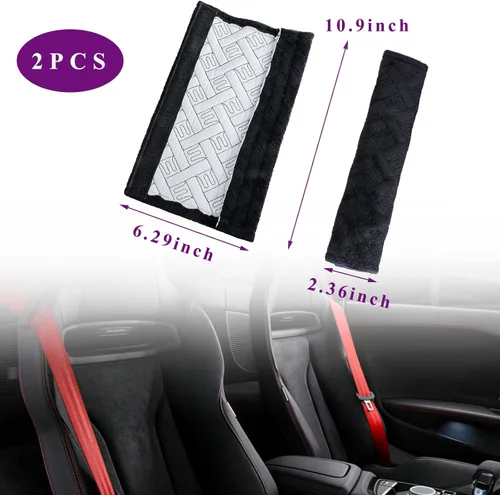 Miniatura 2 de Dickno - Juego de 2 almohadillas para cinturón de seguridad de auto, suaves y cómodas, fundas para correa de hombro para cinturón de seguridad, Negro