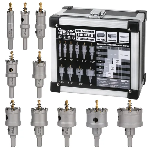 Miniatura 11 de Kit de sierra perforadora de carburo de 15 piezas, cortador de agujeros de metal de 5/8 a 3 pulgadas con taladro piloto, sierra perforadora