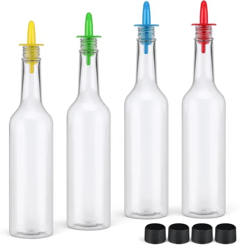 Miniatura 14 de Tioncy 10 juegos de botellas de plástico de 15 onzas con vertedores, 10 botellas de plástico para jarabe de cuello largo con vertedor y tapas, Negro