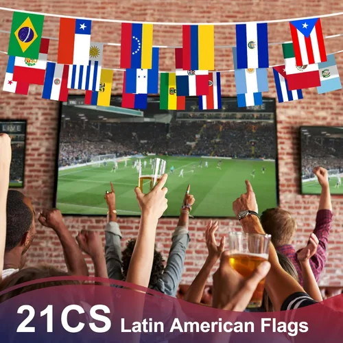 Miniatura 5 de Paquete de 2 banderines de bandera de América Latina con los 21 países, mini banderas pequeñas, pancartas de bandera latina para el mes hispano