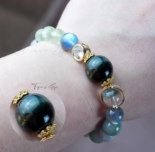 Miniatura 137 de Precious Gemstone Natural Crystal Healing Bracelet, Rutilated Quartz, Moonstone, Quartz Handmade Original Design Bracelet