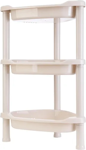 Miniatura 4 de Organizador de ducha esquinero beige de 3 niveles, 14.5 x 10 x 22.5 pulgadas, soportes de ducha de plástico para baño interior, bañera, mesa